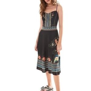 Farm Rio- Black Floral Midi Dress